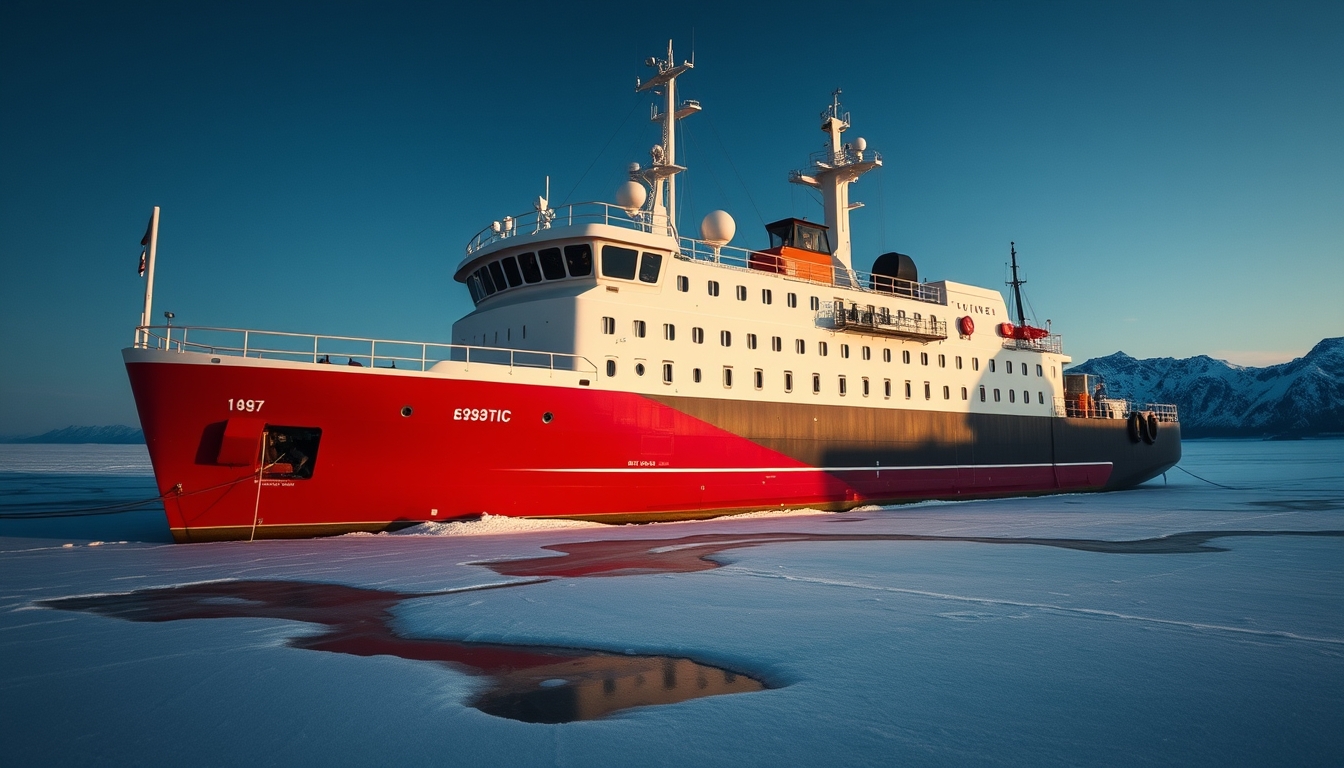 icebreaker arctic ship in editorial style