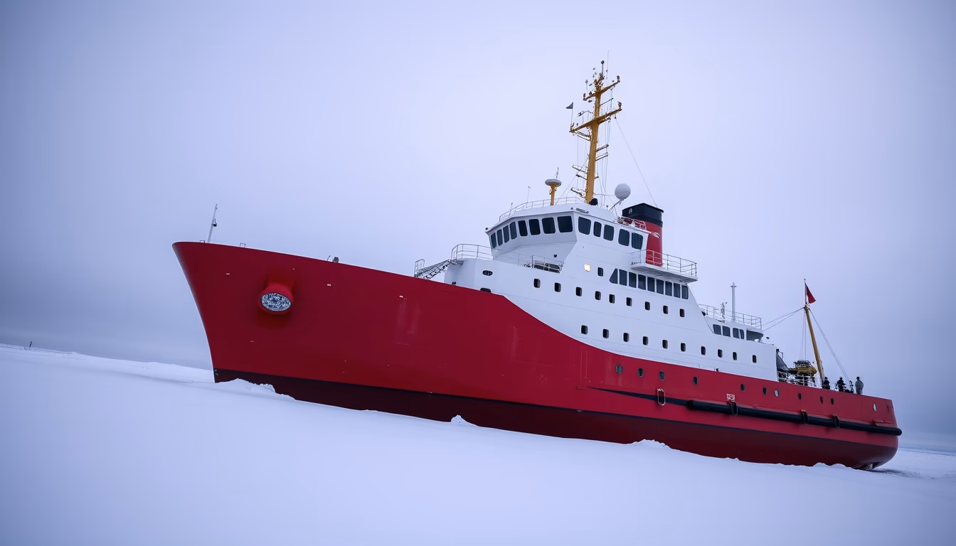 icebreaker arctic ship in editorial style