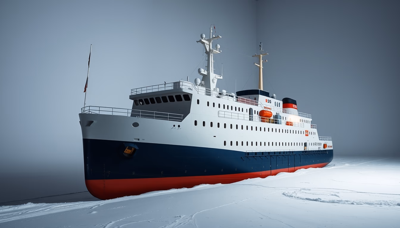 icebreaker arctic ship in editorial style