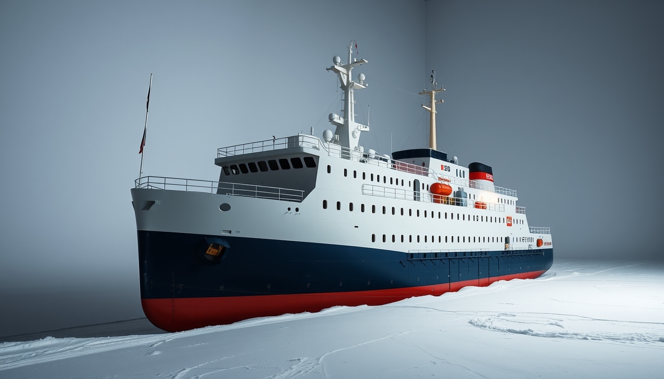 icebreaker arctic ship in editorial style