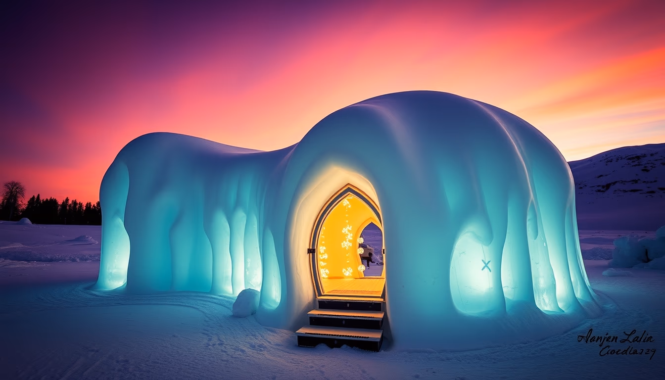 icehotel sweden ice in editorial style