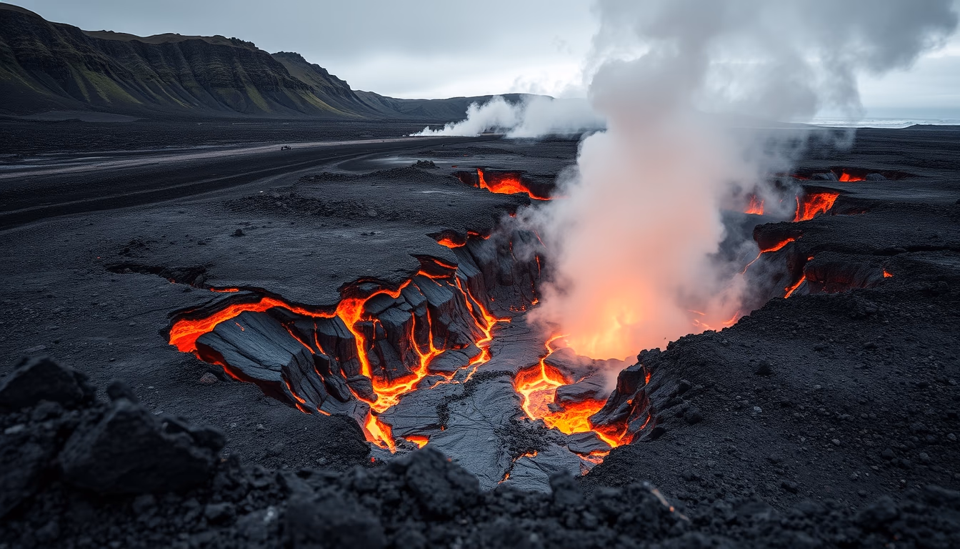 iceland fissure eruption in editorial style