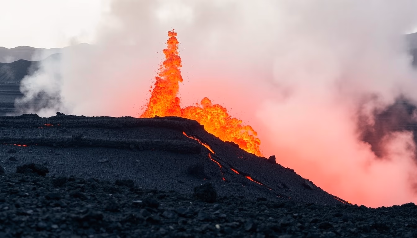 iceland fissure eruption in editorial style
