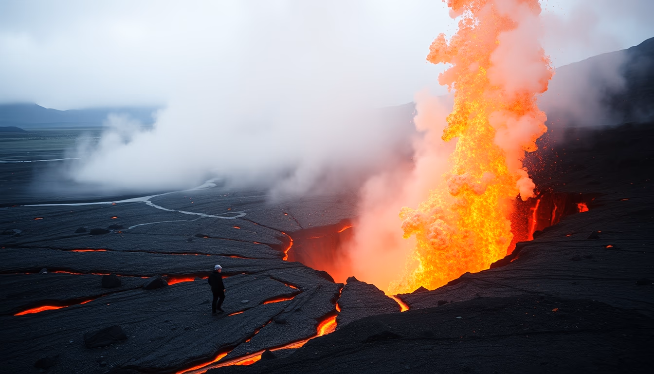 iceland fissure eruption in editorial style