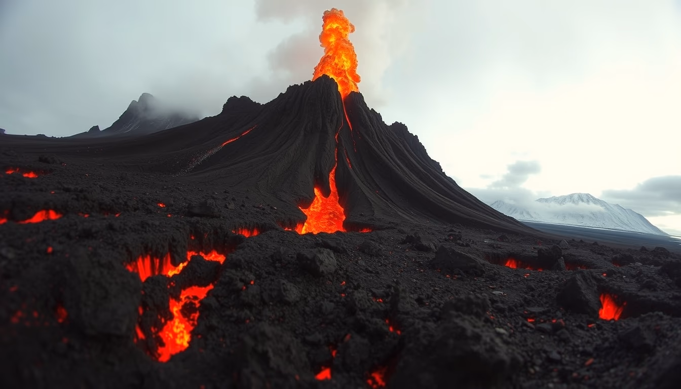 iceland fissure eruption in editorial style