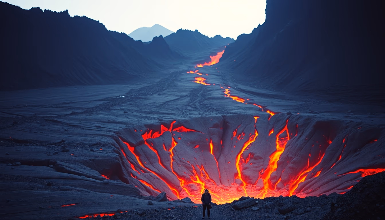 iceland fissure eruption in editorial style