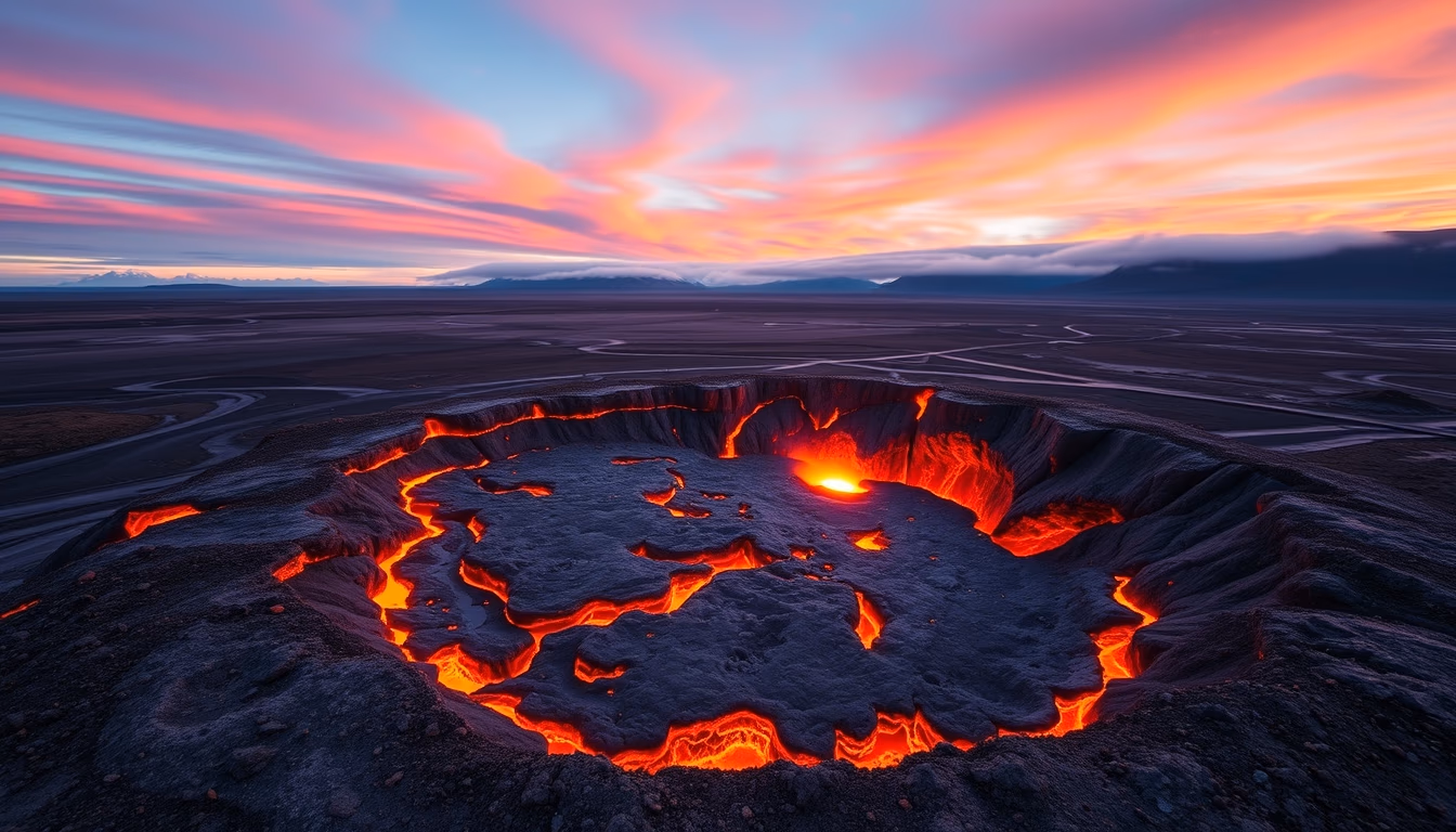 iceland fissure eruption in editorial style