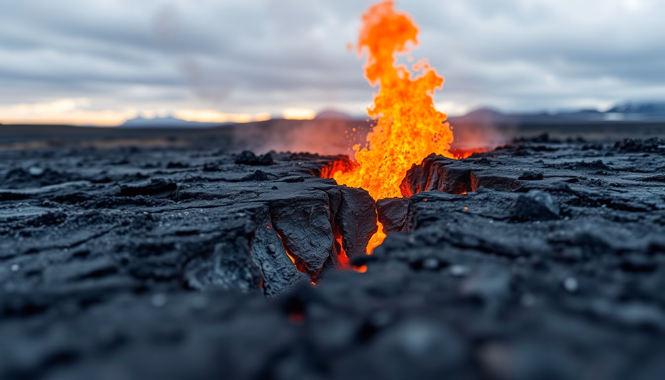 iceland fissure eruption in editorial style