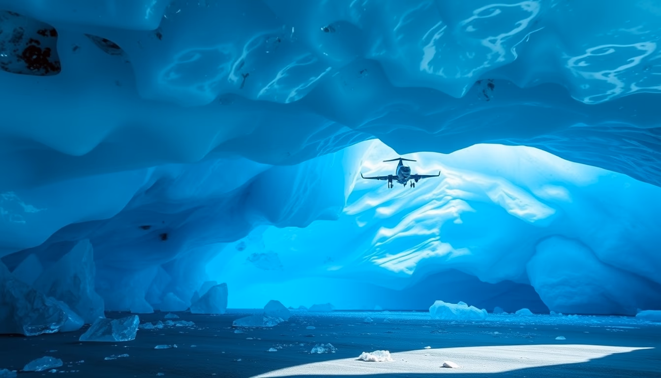 iceland glacier ice cave blue in editorial style