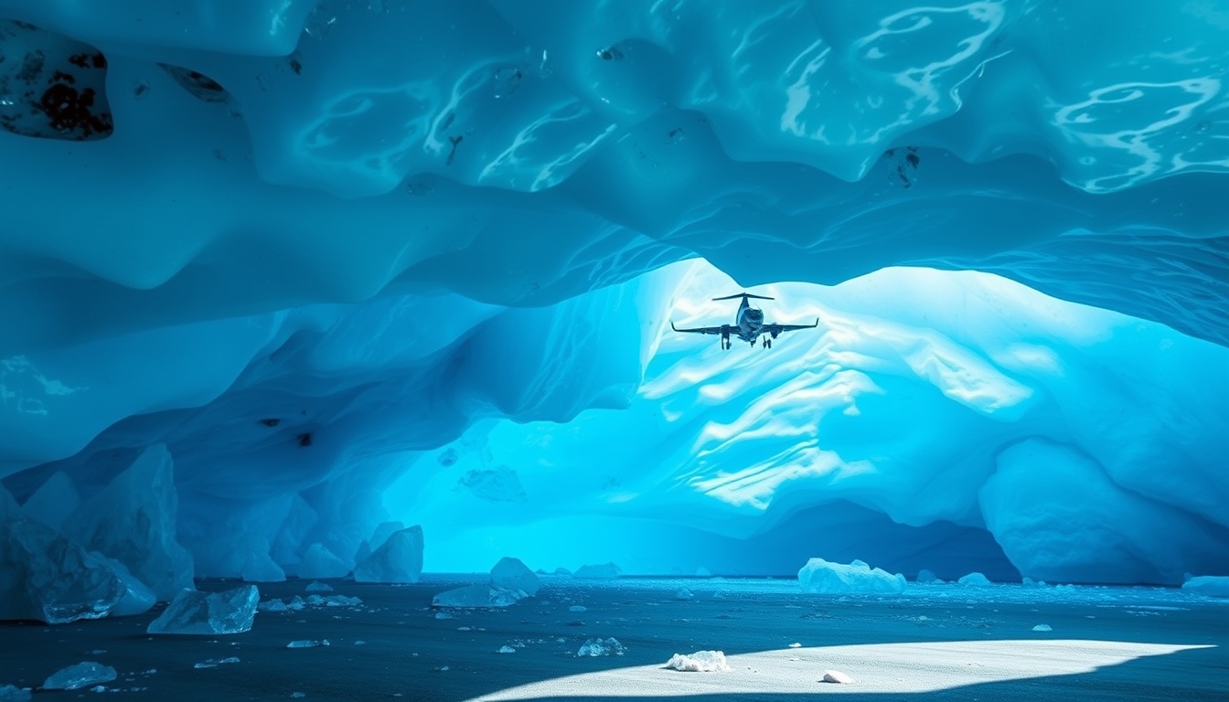 iceland glacier ice cave blue in editorial style