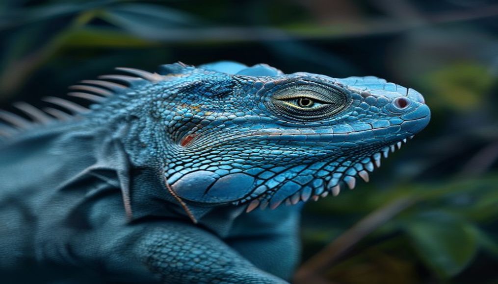 iguana macro scales in editorial style