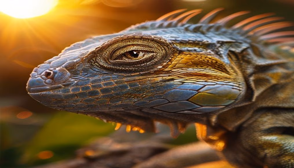 iguana macro scales in editorial style