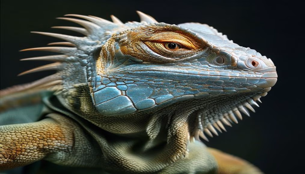 Iguana macro scales em estilo editorial