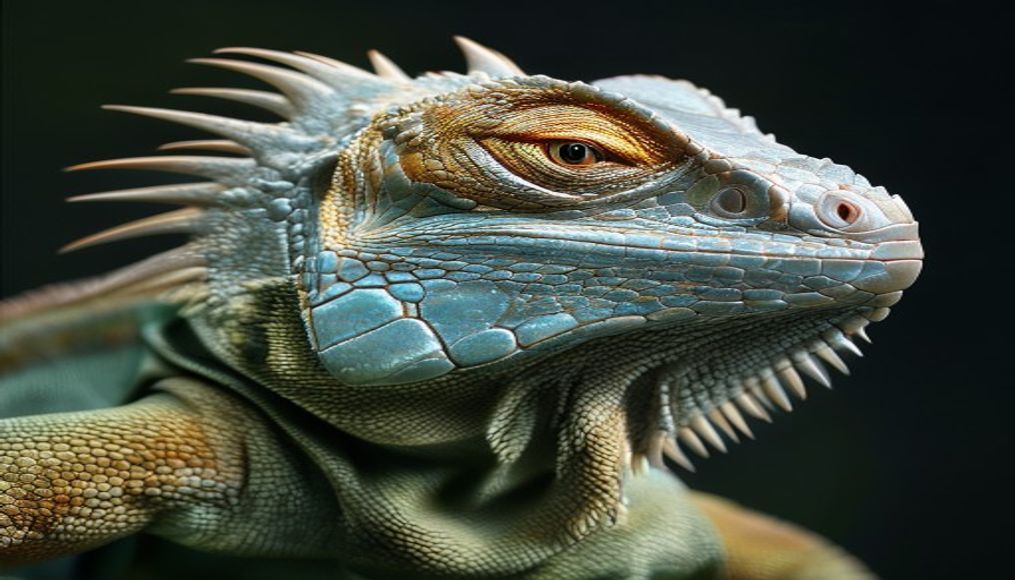 iguana macro scales in editorial style