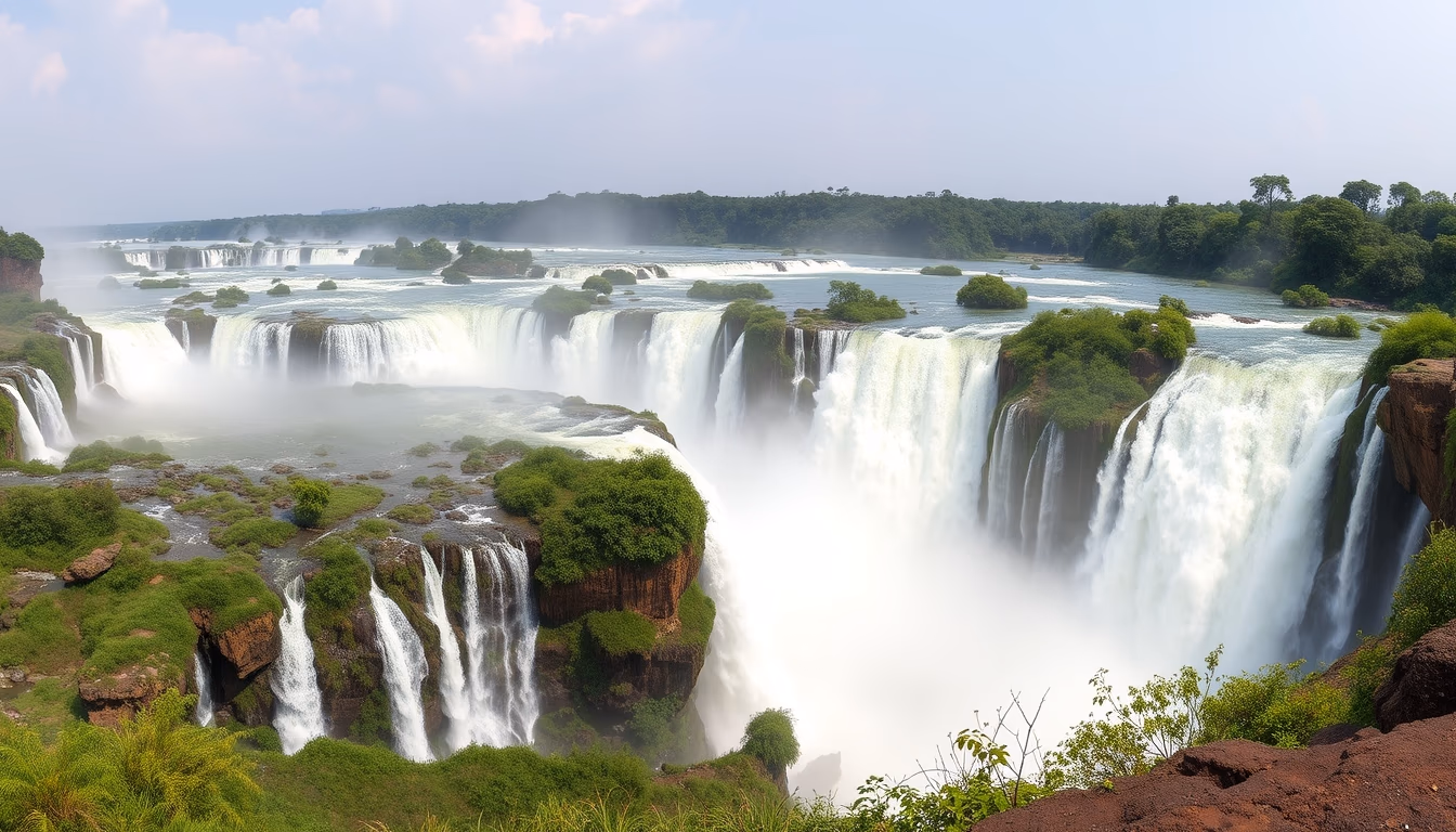iguazu falls panoramic in editorial style