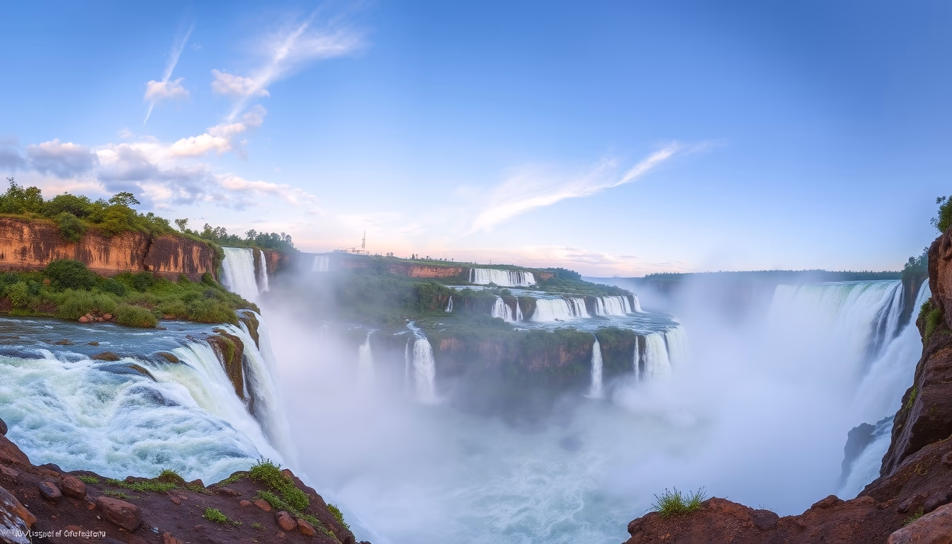 iguazu falls panoramic in editorial style