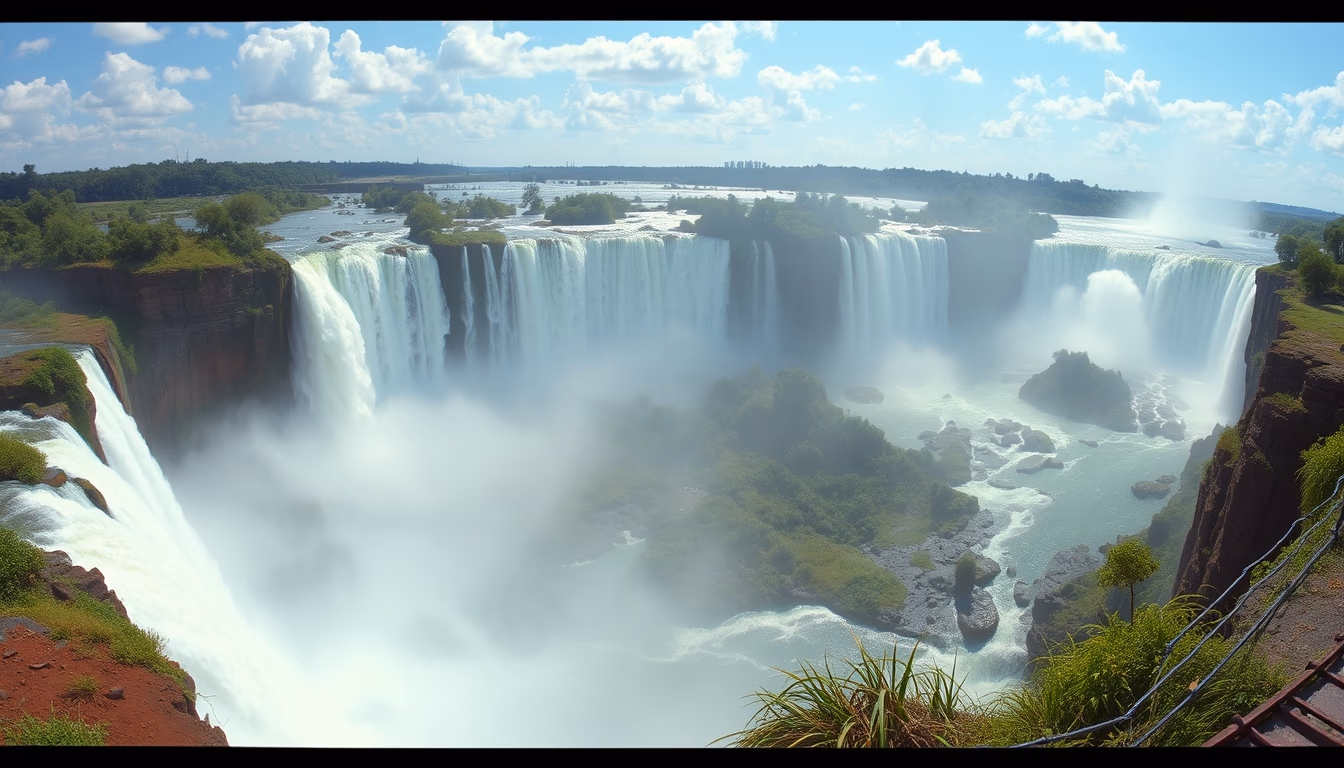 iguazu falls panoramic in editorial style