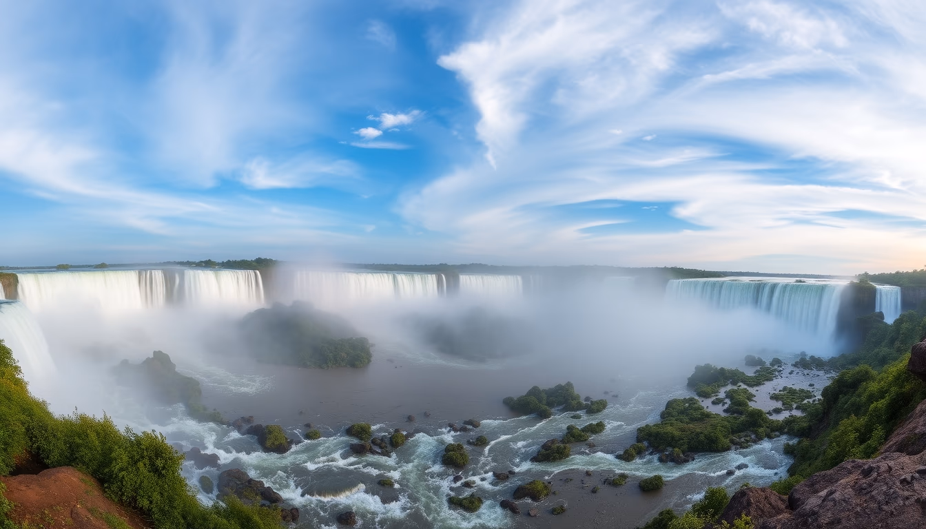 iguazu falls panoramic in editorial style