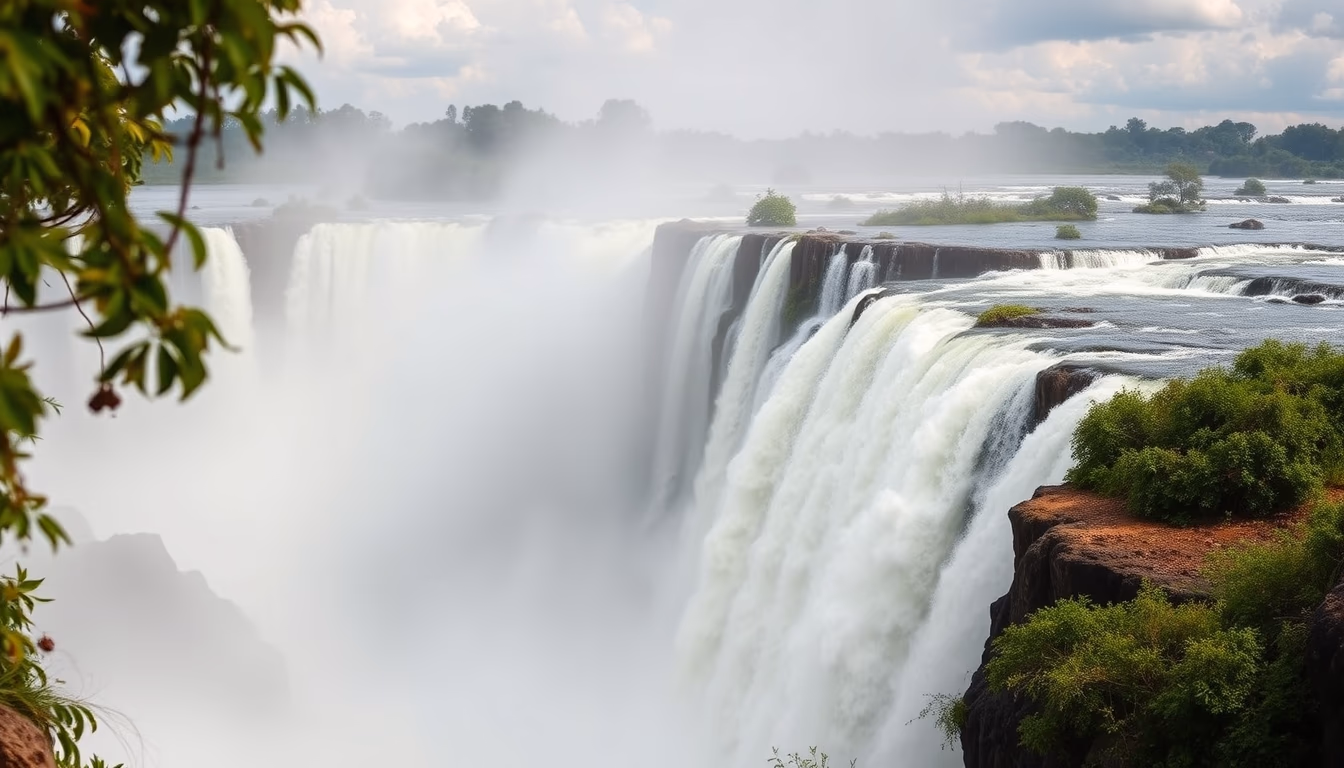 iguazu falls panoramic in editorial style