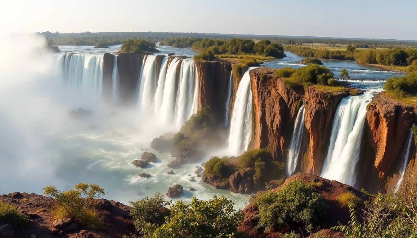 iguazu falls panoramic in editorial style