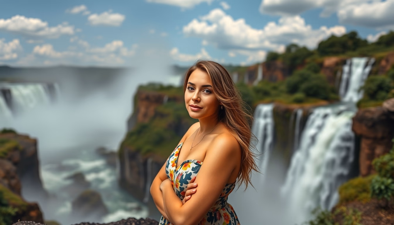 iguazu falls panoramic in editorial style