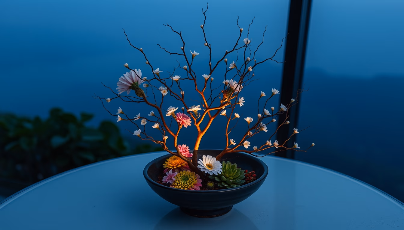 ikebana japanese arrangement in editorial style