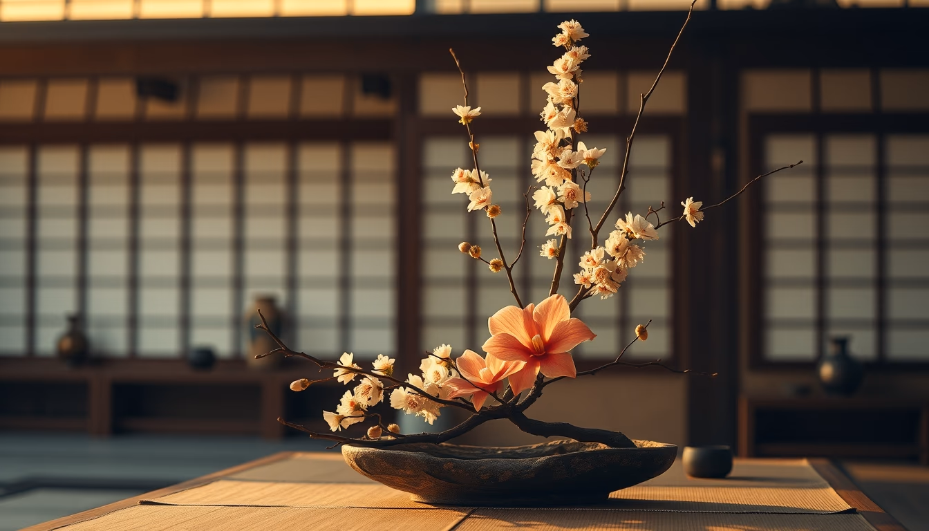 ikebana japanese arrangement in editorial style