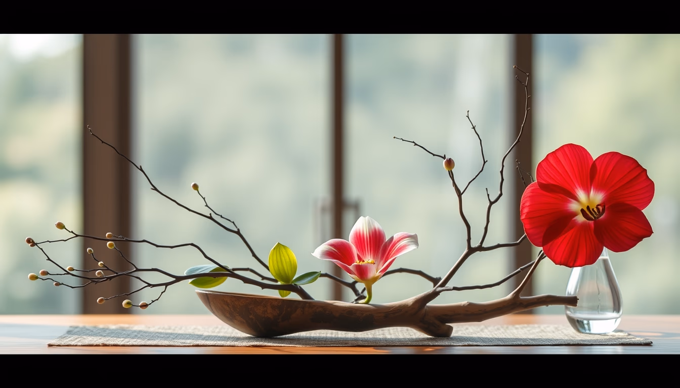 ikebana japanese arrangement in editorial style