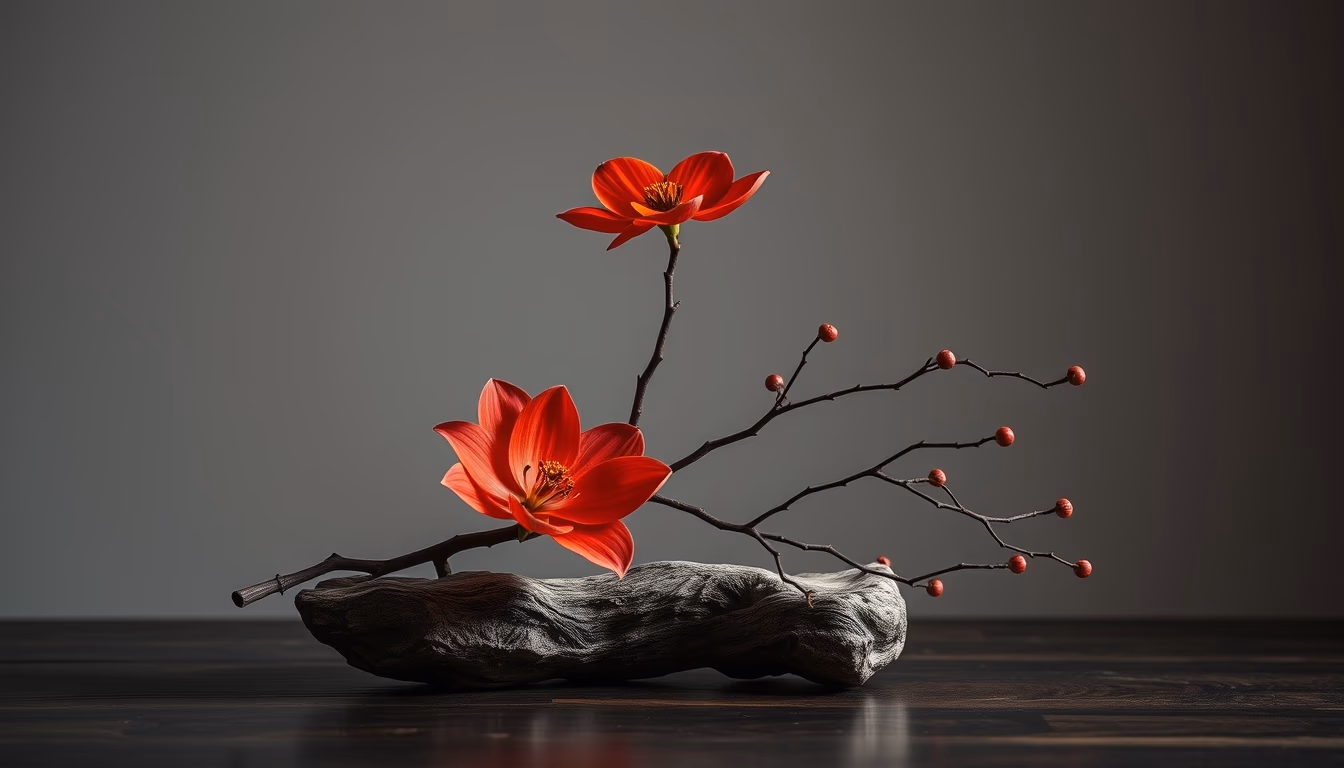 ikebana japanese arrangement in editorial style