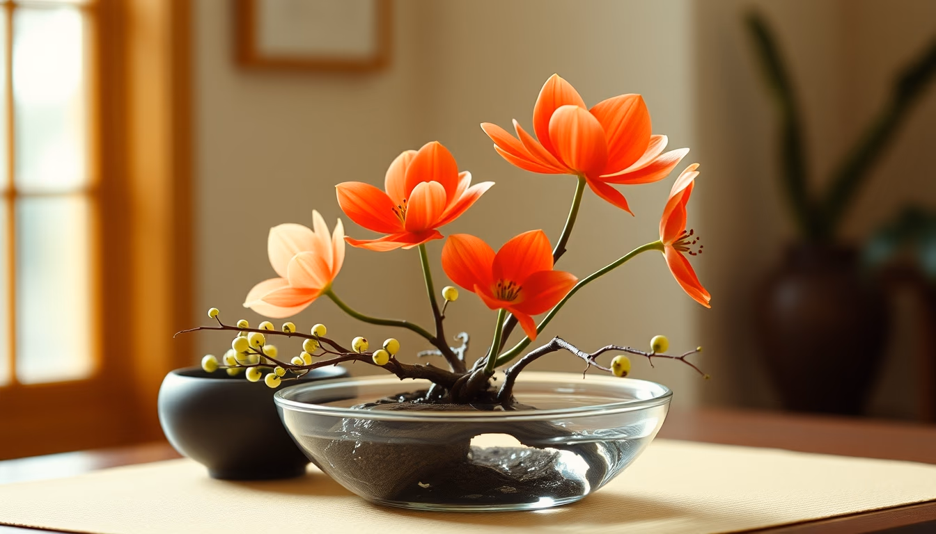 ikebana japanese arrangement in editorial style