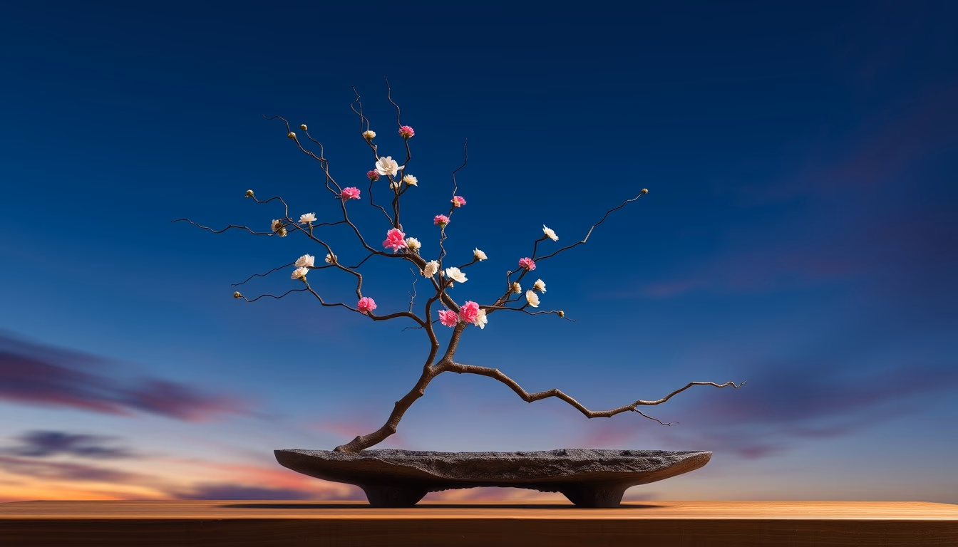 ikebana japanese arrangement in editorial style