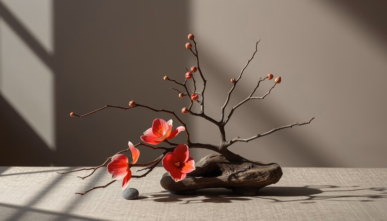 ikebana japanese arrangement in editorial style