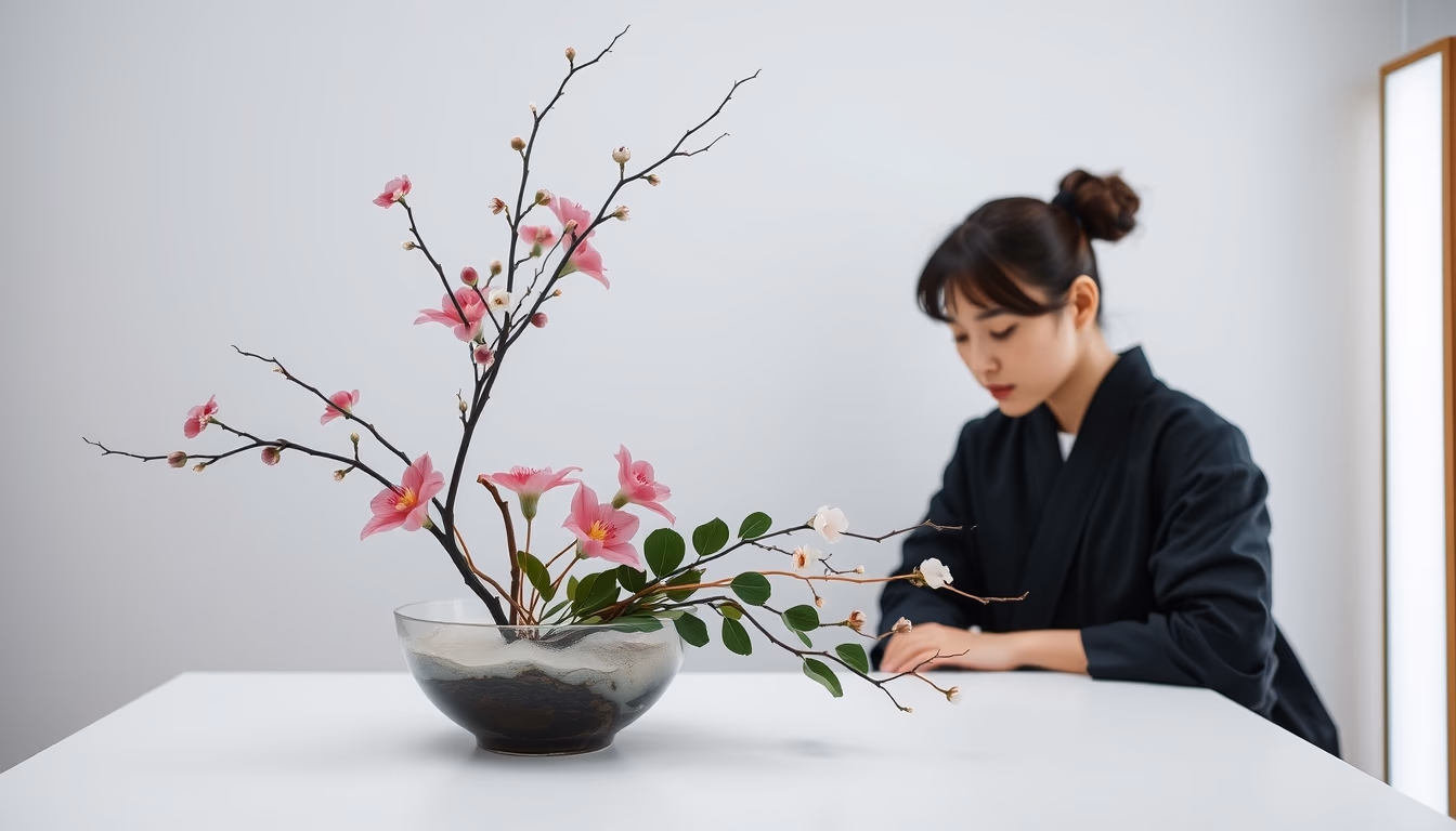 ikebana japanese arrangement in editorial style