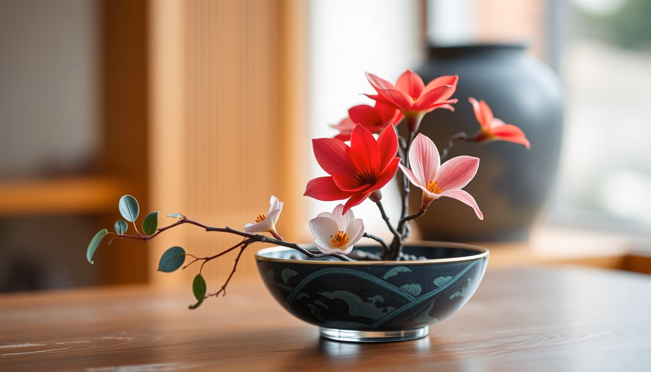 ikebana japanese arrangement in editorial style