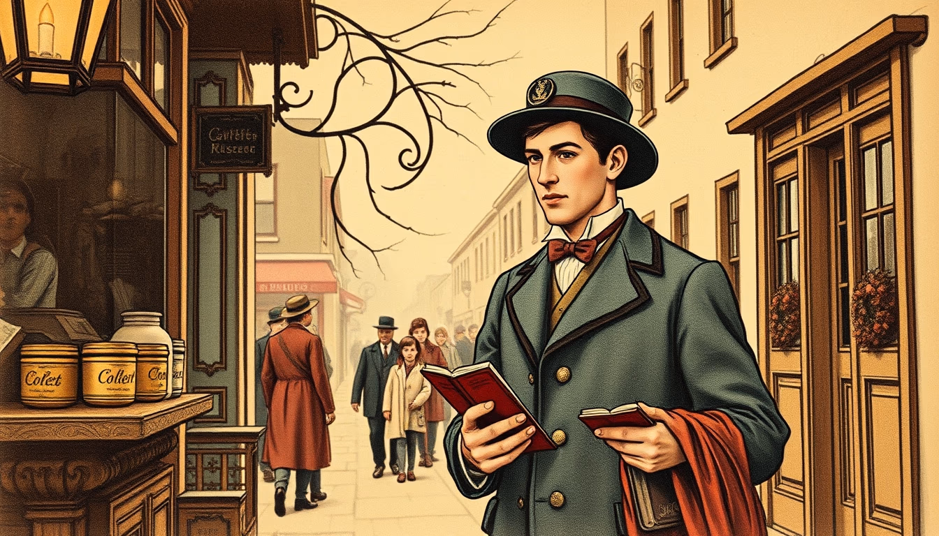 illustrated postcard 1900 in editorial style