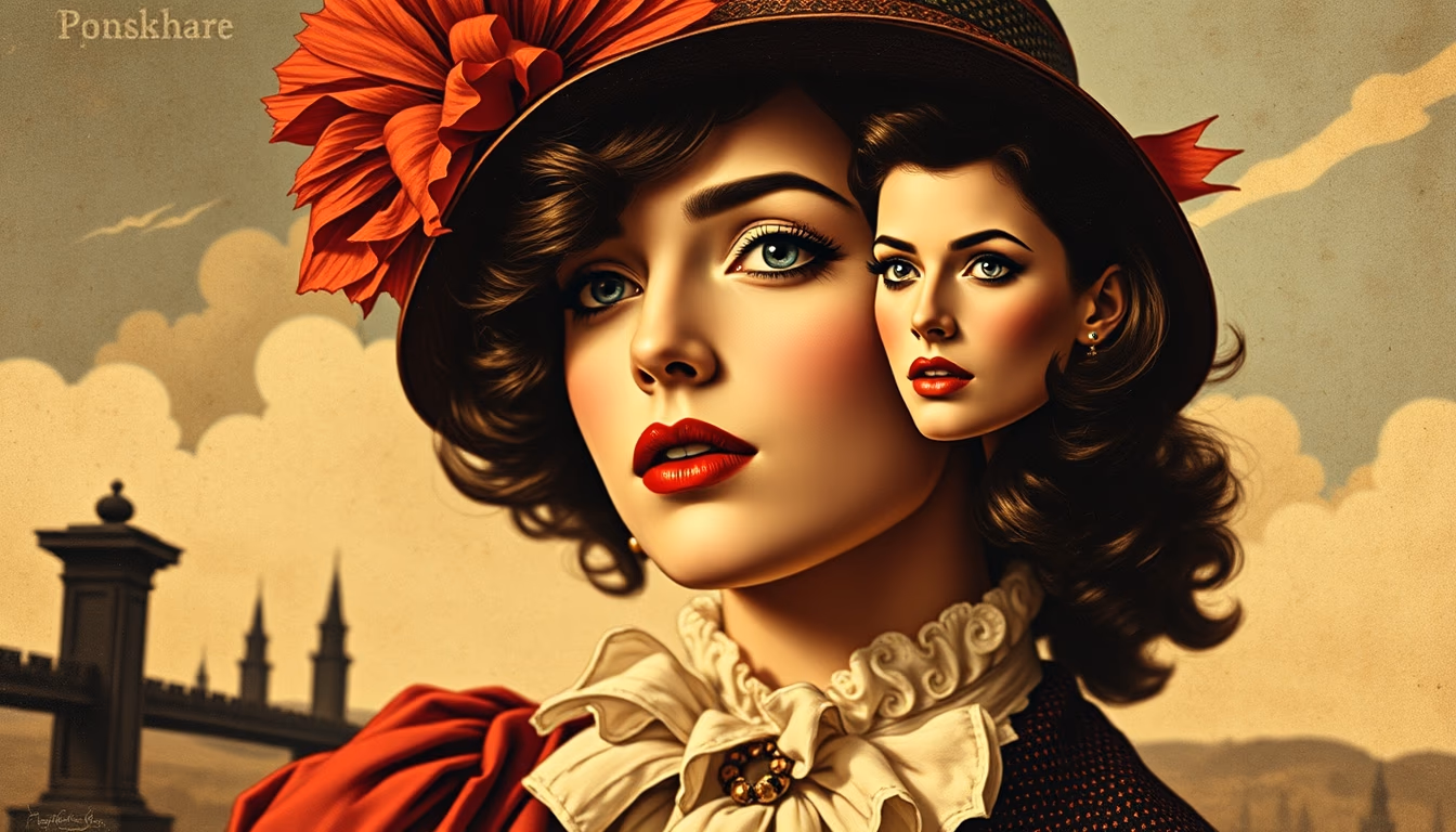 illustrated postcard 1900 in editorial style