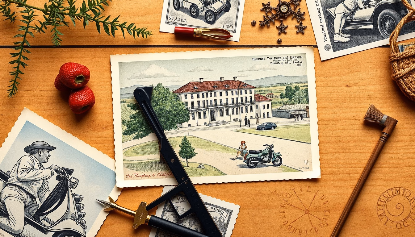 illustrated postcard 1900 in editorial style