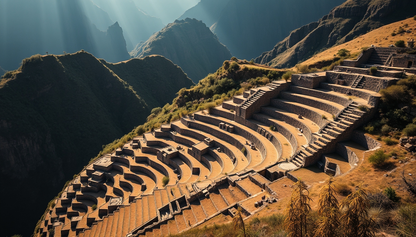 incan terraces in editorial style