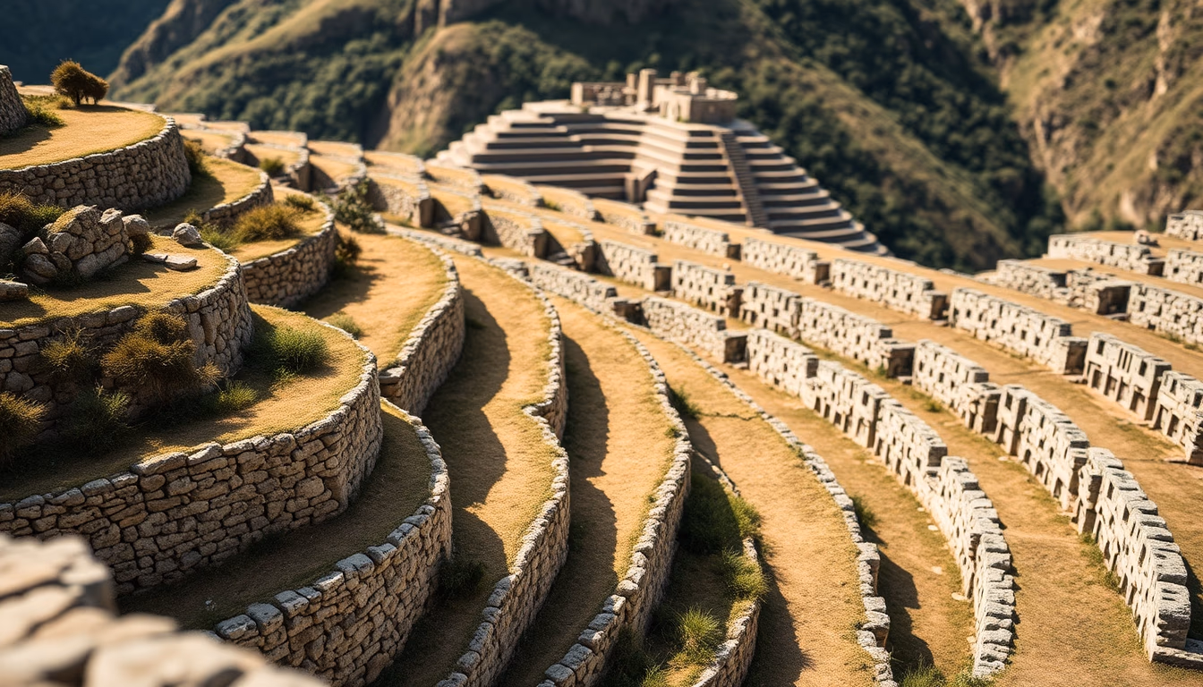 incan terraces in editorial style