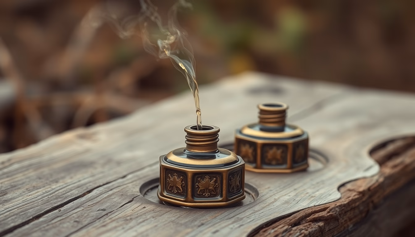 ink wells antique brass in editorial style