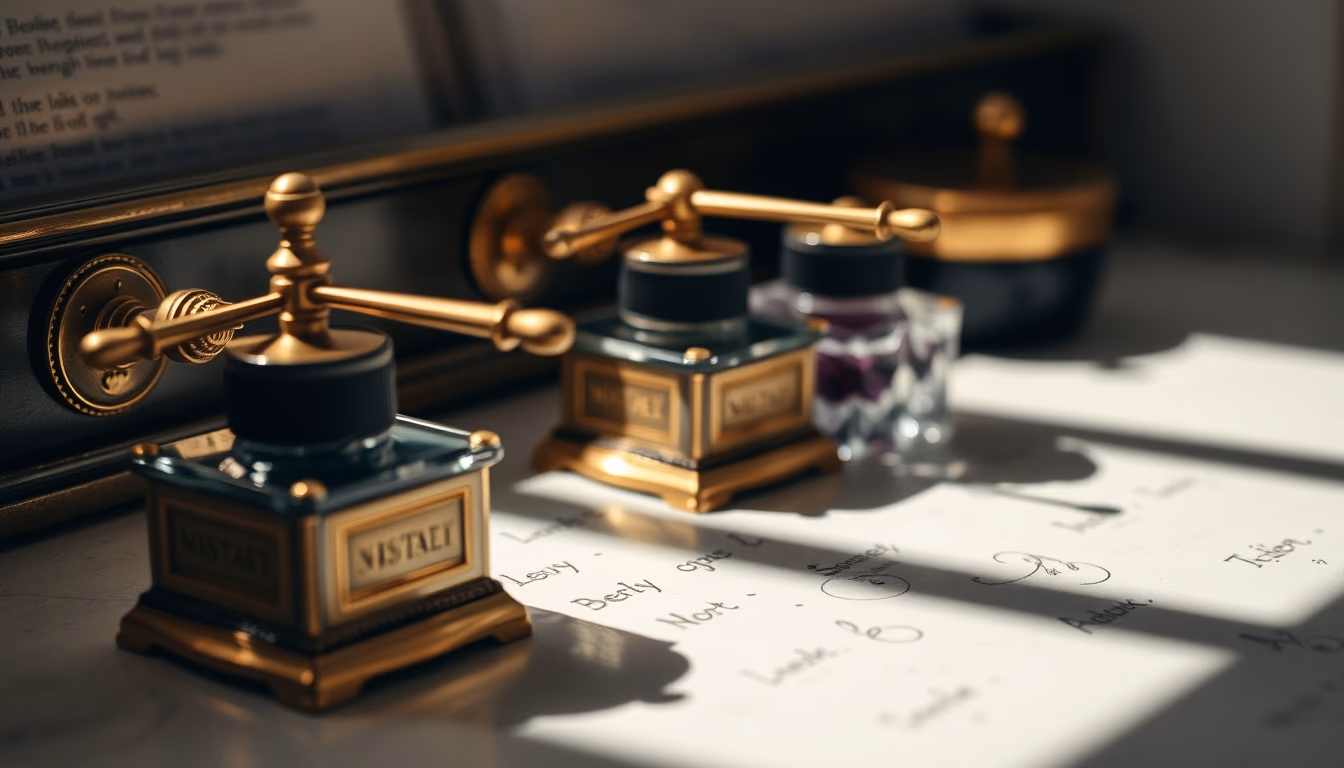 ink wells antique brass in editorial style