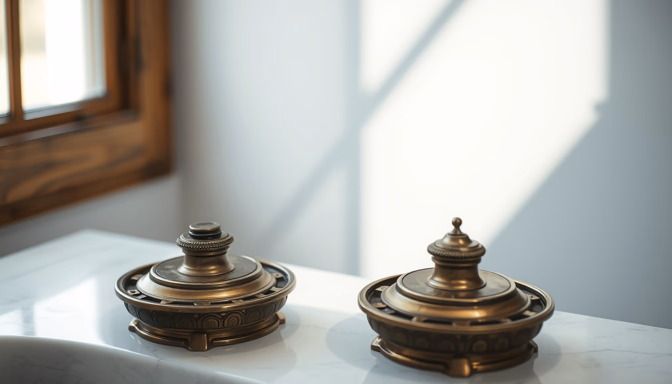 ink wells antique brass in editorial style