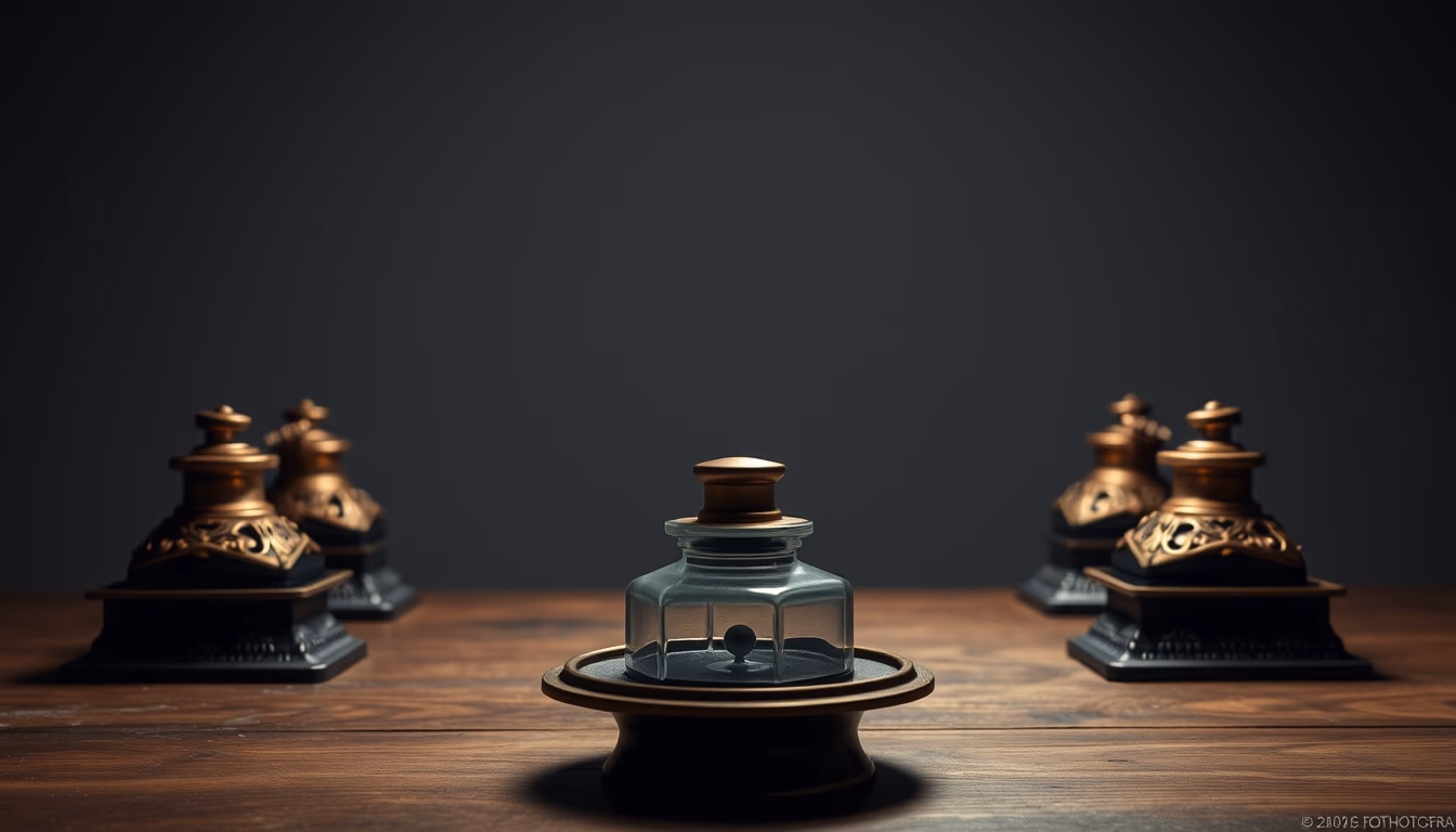 ink wells antique brass in editorial style