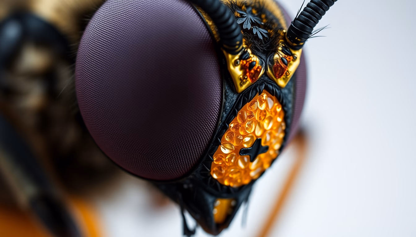 insect compound eye macro in editorial style