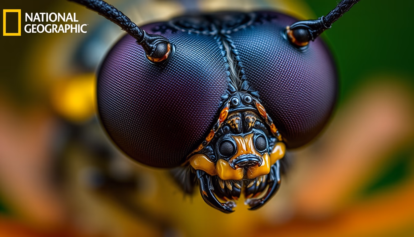 insect compound eye macro in editorial style