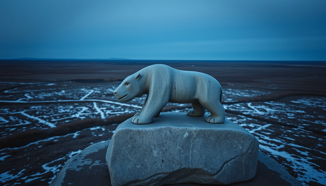 inuit sculpture stone in editorial style