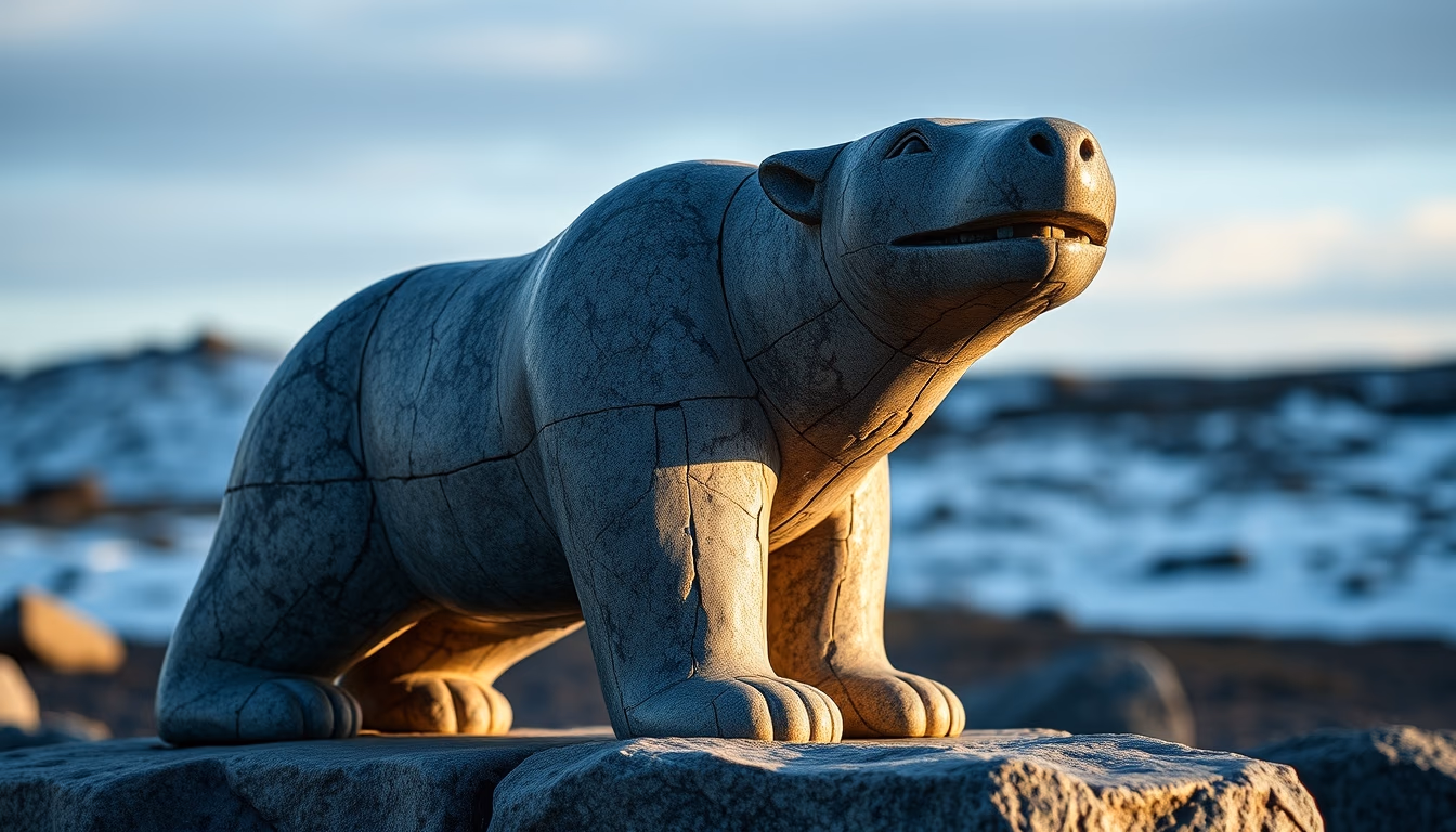 inuit sculpture stone in editorial style