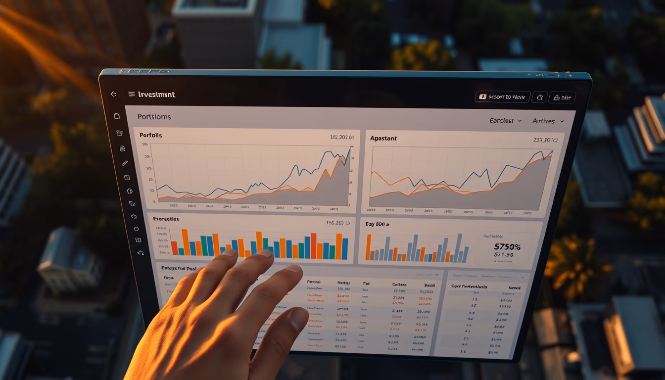 investment dashboard with portfolio breakdown chart in editorial style