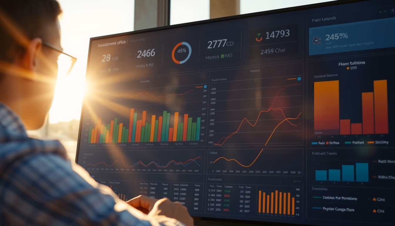 investment dashboard with portfolio breakdown chart in editorial style