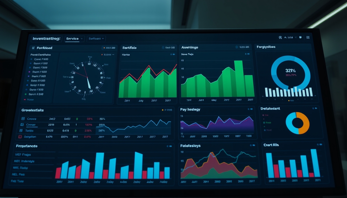 Dashboard de investimentos com gráfico de portfolio em estilo editorial